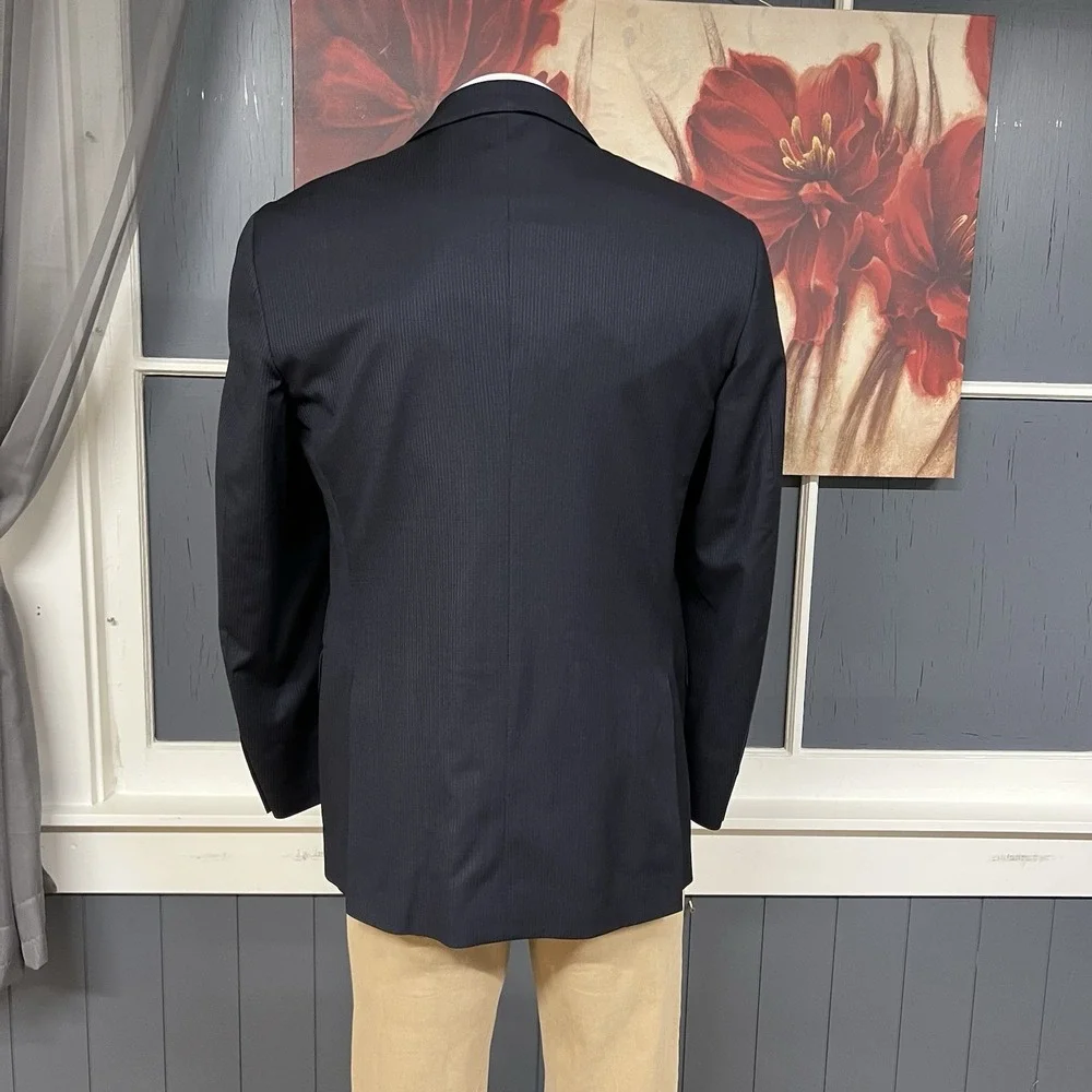 Peter Millar Suit Mens 40R Wool Pants 34x28 Pinstriped Dark Navy Striped